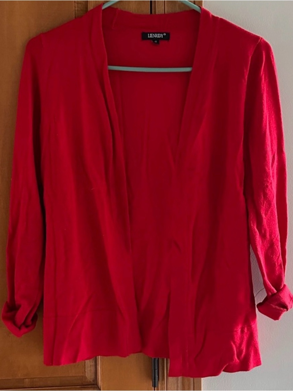 Lienridy Red Open Front Knit Cardigan Sweater Size S Small Viscose Lightweight